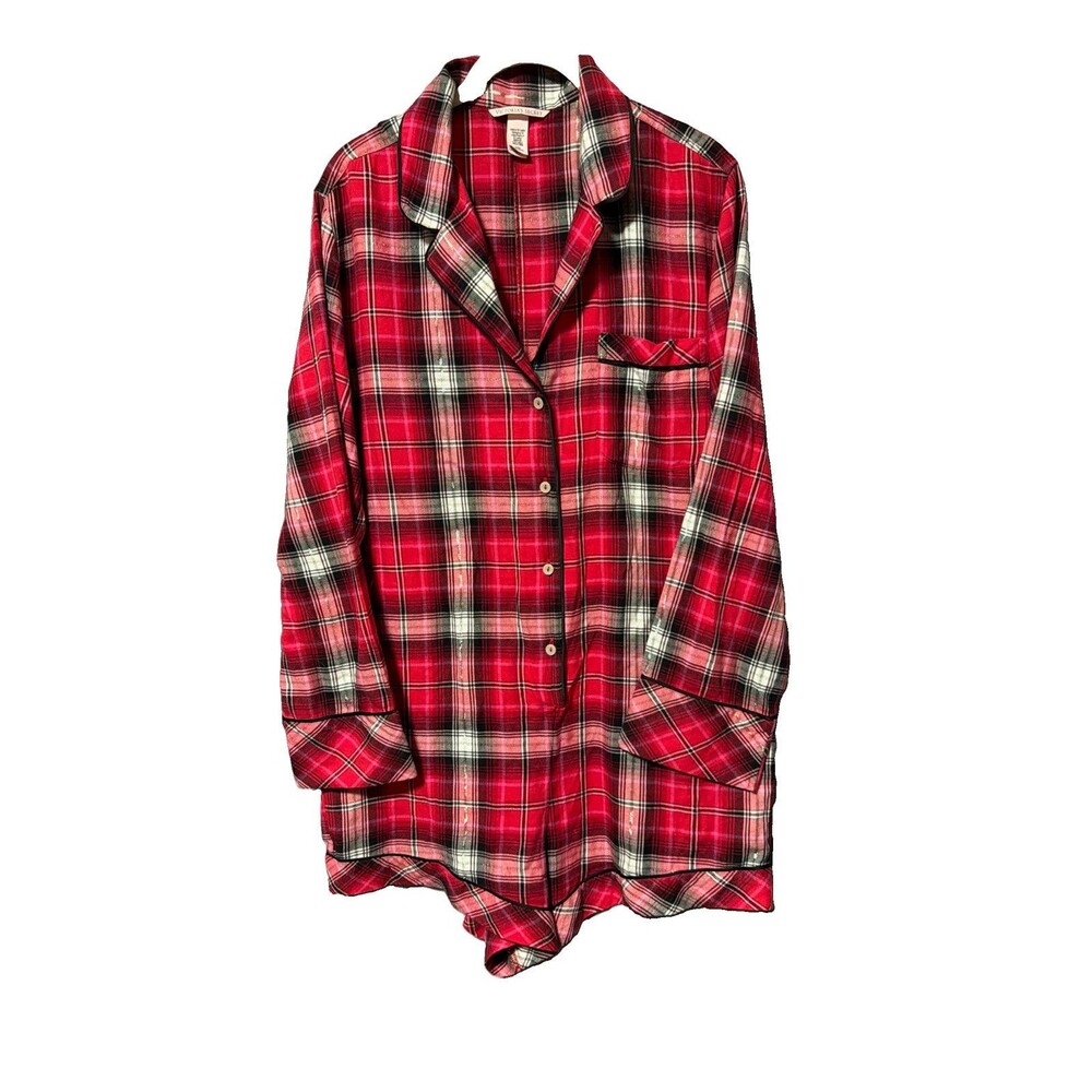 Victoria’s Secret One Piece Long Sleeve Shorts Plaid Flannel Romper Size L